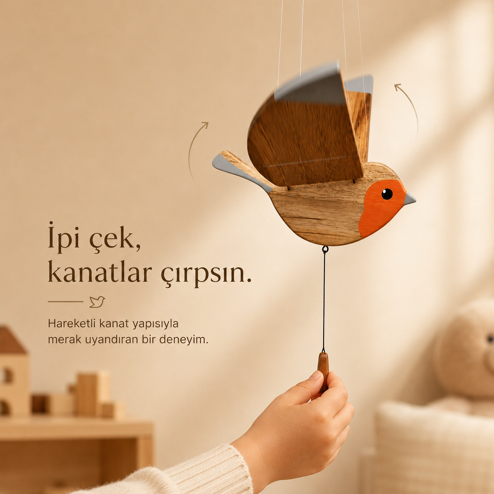 Uçan Kızılgerdan – Kanat Çırpan Ahşap Kuş | CRESTIVA