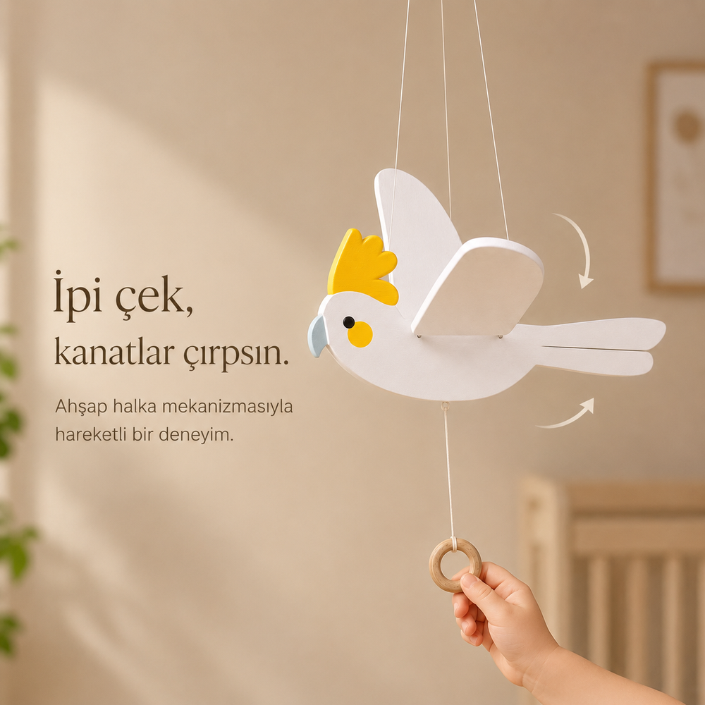 Uçan Kakadu – Kanat Çırpan Ahşap Kuş | CRESTIVA