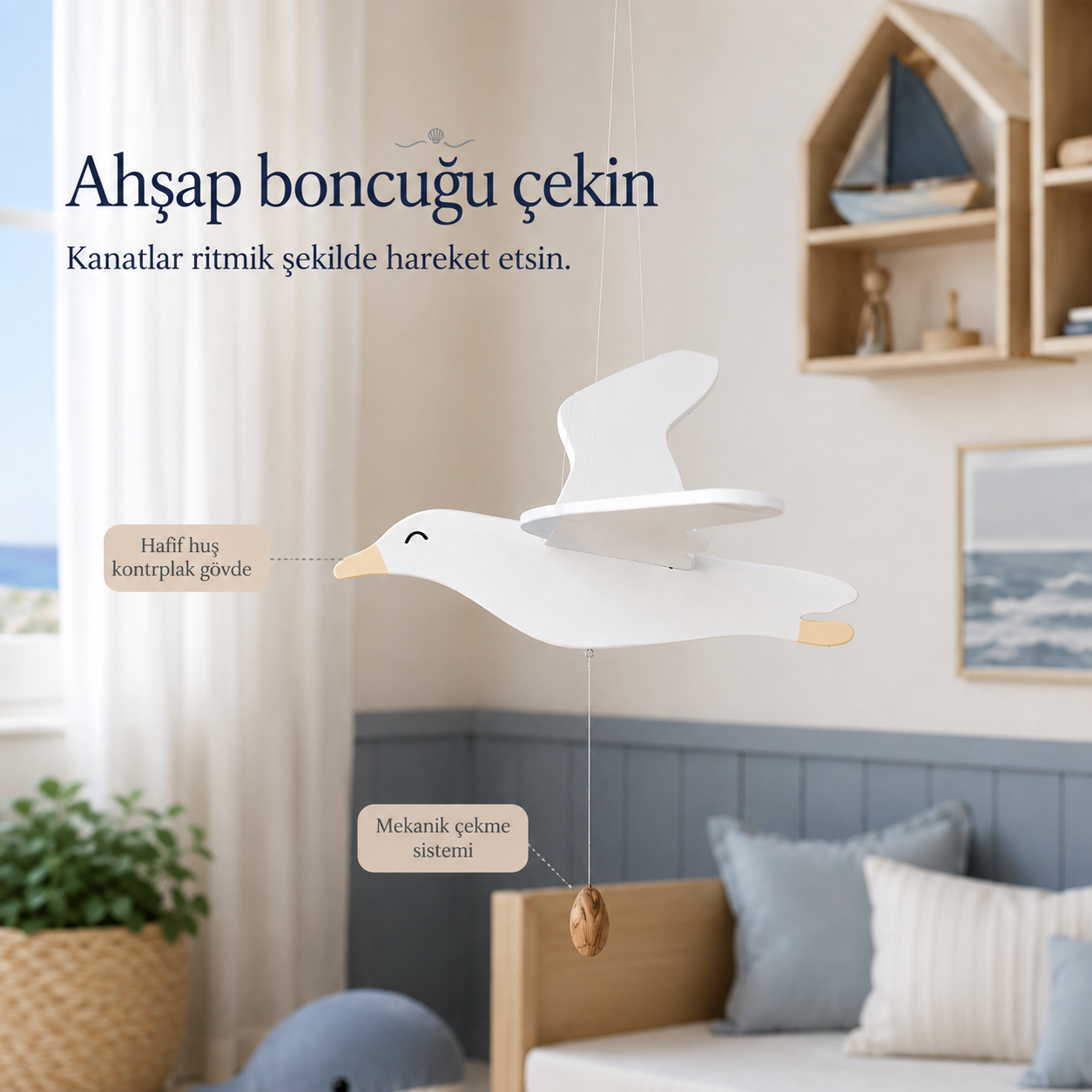 Uçan Martı – Kanat Çırpan Ahşap Kuş | CRESTIVA