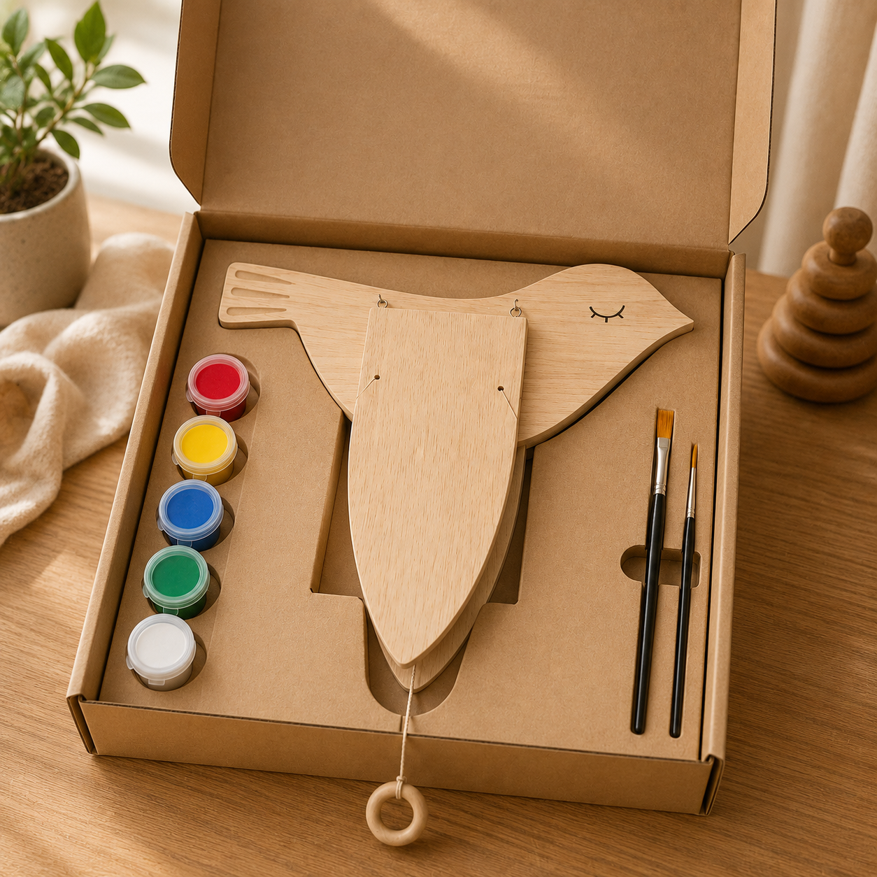 Ahşap Kuş Boyama Kiti – Kanat Çırpan DIY Oyuncak | Crestiva
